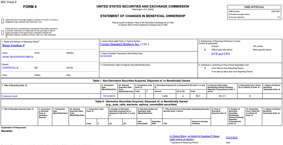 Insider Buying in Cooper-Standard Holdings Inc. (CPS)